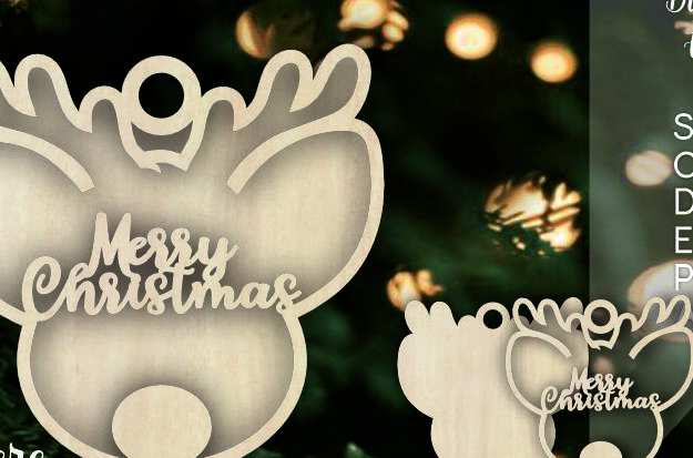 Σετ των 3 Intra απο ξύλο plywood 3mm-4mm πάχος Χριστουγεννιάτικα στολίδια με στρώματα ελαφιού Δίασταση 8x8 cm INTRAFABR-110148173