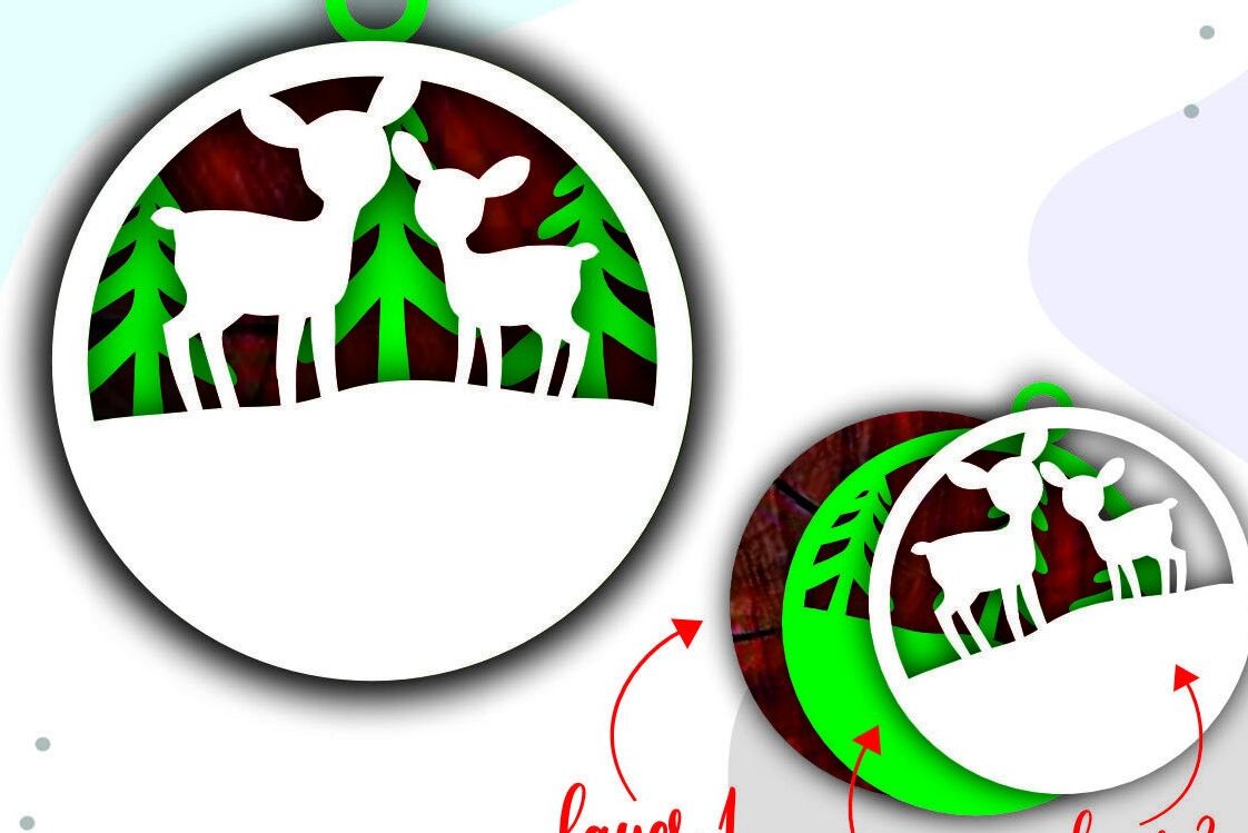 Σετ των 3 Intra απο ξύλο plywood 3mm-4mm πάχος Χριστουγεννιάτικα στολίδια με στρώματα ελαφιού Δίασταση 8x8 cm INTRAFABR-39073209