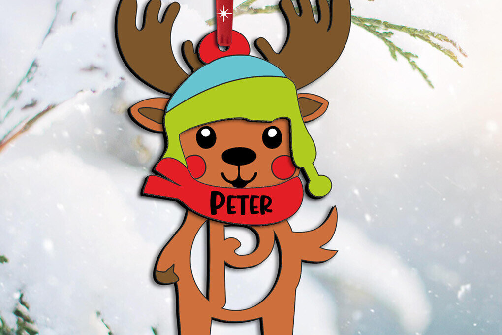 Σετ των 3 Intra απο ξύλο plywood 3mm-4mm πάχος Χριστουγεννιάτικα ελάφια γράμμα P στολίδι διακοπές Δίασταση 8x8 cm INTRAFABR-111512458