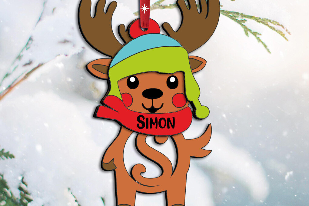 Σετ των 3 Intra απο ξύλο plywood 3mm-4mm πάχος Χριστουγεννιάτικο γράμμα ελαφιού S Στολίδι Δίασταση 8x8 cm INTRAFABR-111535396