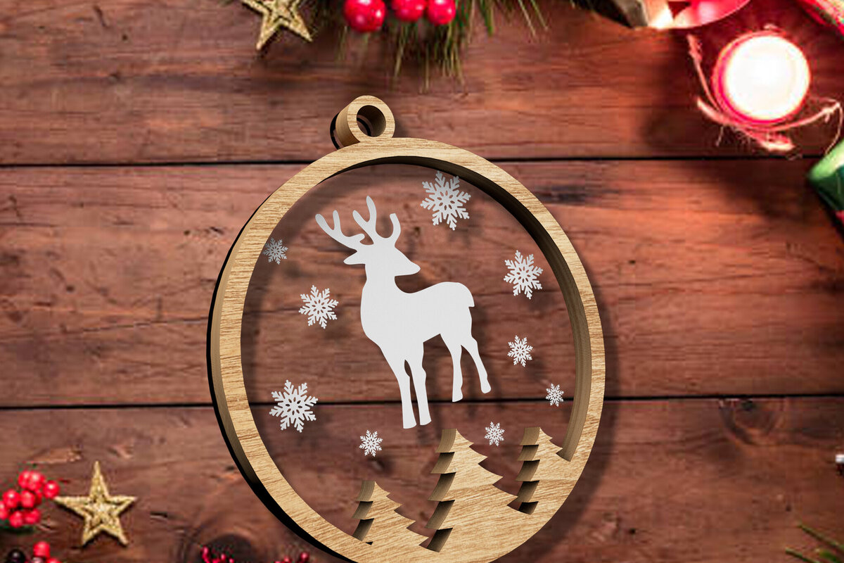Σετ των 3 Intra απο ξύλο plywood 3mm-4mm πάχος Χριστουγεννιάτικο στολίδι ελαφιού, κοπής με λέιζερ Δίασταση 5x3 cm INTRAFABR-82547528