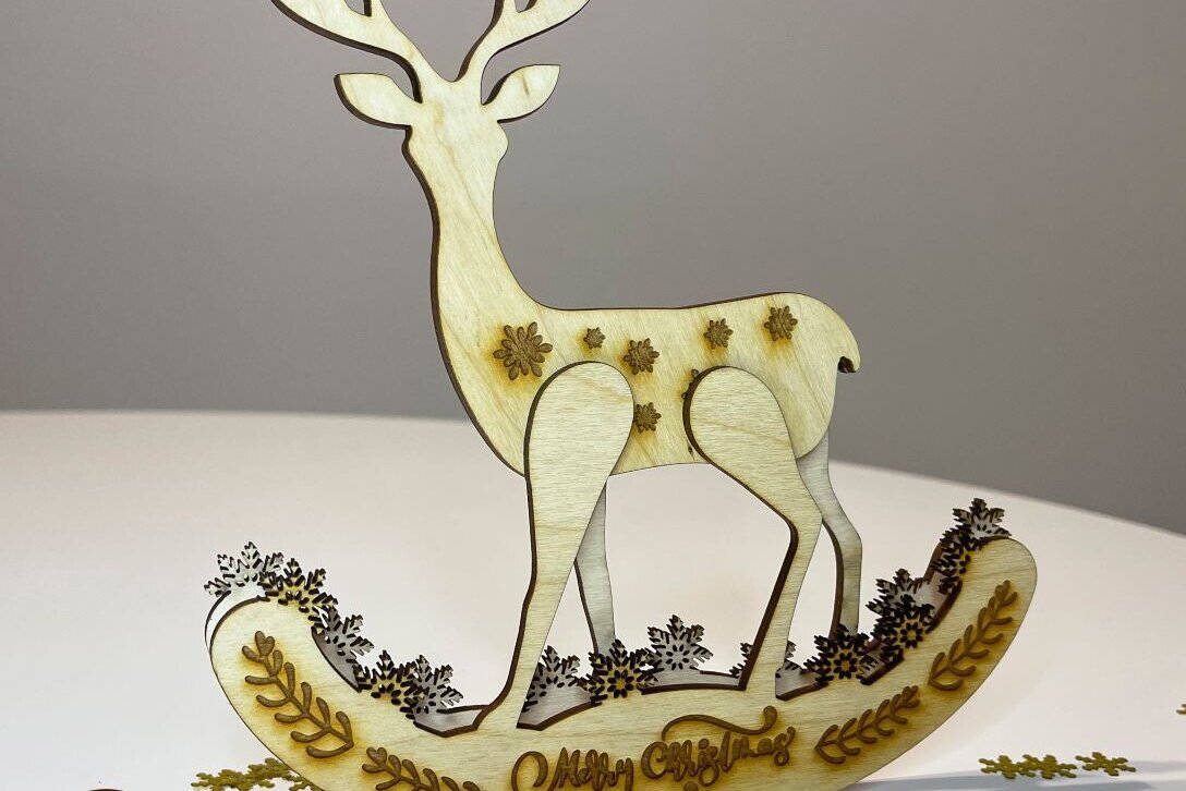 Σετ των 3 Intra απο ξύλο plywood 3mm-4mm πάχος Χριστουγεννιάτικο στολίδι ελαφιού, πολλαπλών στρώσεων Δίασταση 4x4 cm INTRAFABR-82841881