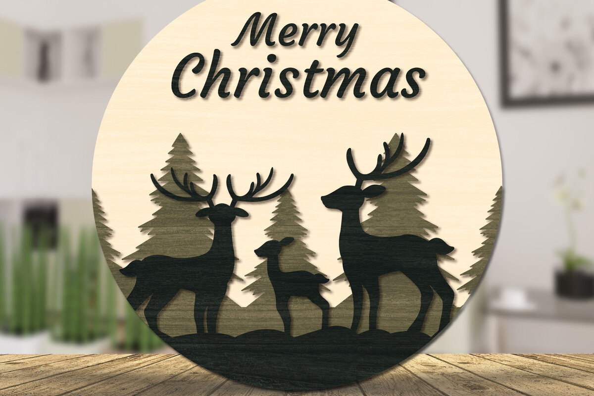 Σετ των 3 Intra απο ξύλο plywood 3mm-4mm πάχος Christmas Deer Round Door  Δίασταση 15x15 cm INTRAFABR-111165797