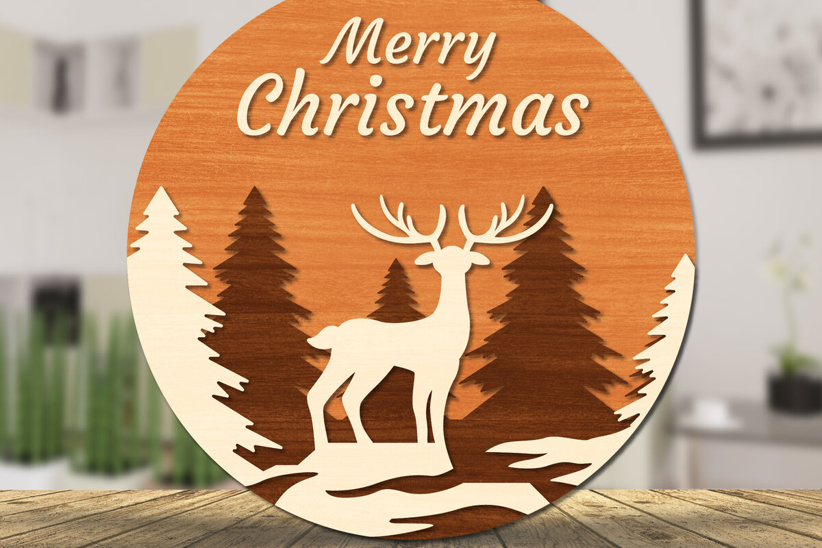 Σετ των 2 Intra απο ξύλο plywood 3mm-4mm πάχος Christmas Deer Round Door  Δίασταση 15x15 cm INTRAFABR-111165825