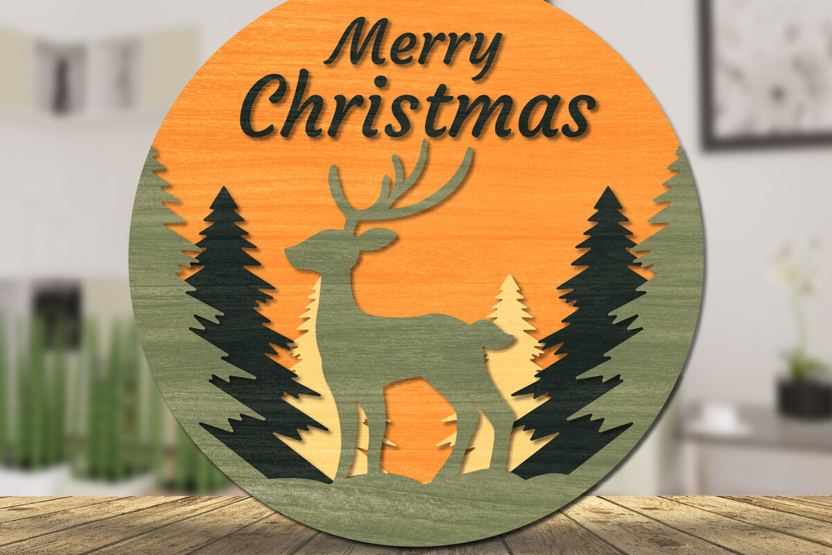 Σετ των 2 Intra απο ξύλο plywood 3mm-4mm πάχος Christmas Deer Round Door  Δίασταση 15x15 cm INTRAFABR-111165850