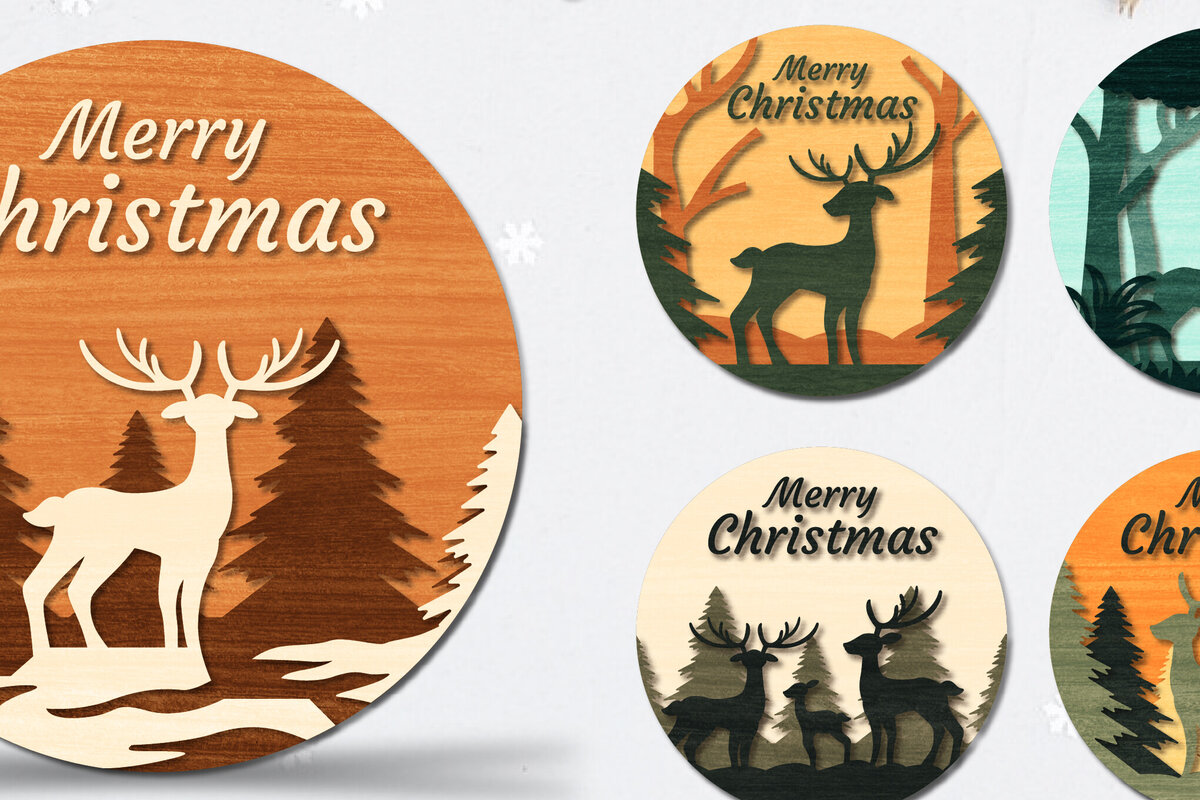 Σετ των 2 Intra απο ξύλο plywood 3mm-4mm πάχος Christmas Deer Round Door  Δίασταση 15x15 cm INTRAFABR-111165905