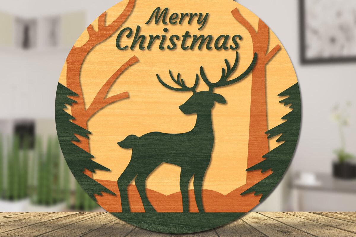 Σετ των 2 Intra απο ξύλο plywood 3mm-4mm πάχος Christmas Deer Round Door  Δίασταση 15x15 cm INTRAFABR-111165765