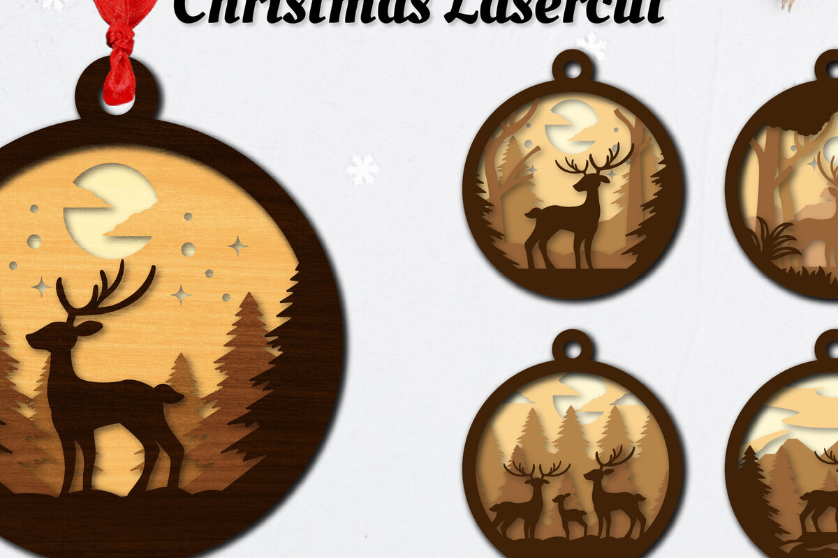 Σετ των 3 Intra απο ξύλο plywood 3mm-4mm πάχος Χριστουγεννιάτικο Στρογγυλό Στολίδι Ελαφιού  Δίασταση 8x8 cm INTRAFABR-111165593