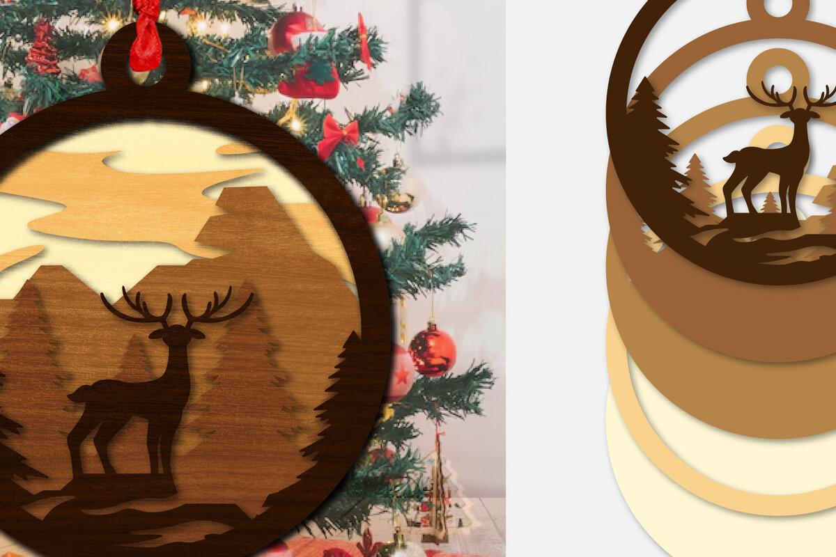 Σετ των 3 Intra απο ξύλο plywood 3mm-4mm πάχος Χριστουγεννιάτικο Στρογγυλό Στολίδι Ελαφιού  Δίασταση 8x8 cm INTRAFABR-111165618