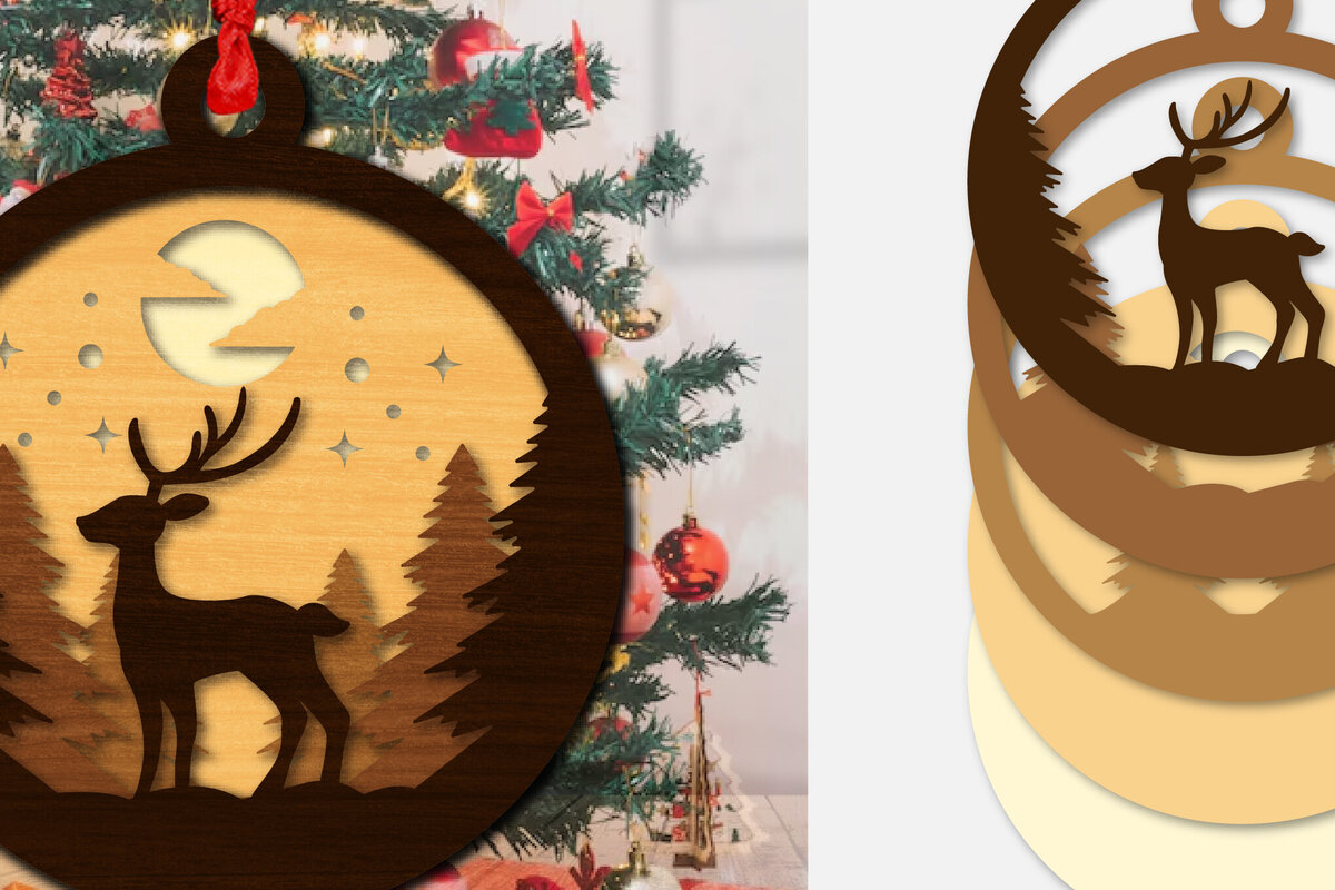 Σετ των 3 Intra απο ξύλο plywood 3mm-4mm πάχος Χριστουγεννιάτικο Στρογγυλό Στολίδι Ελαφιού  Δίασταση 8x8 cm INTRAFABR-111165628