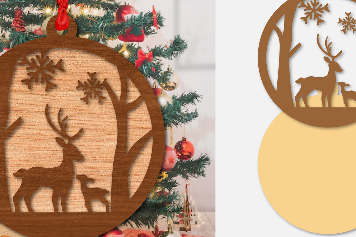 Σετ των 3 Intra απο ξύλο plywood 3mm-4mm πάχος Χριστουγεννιάτικο Στρογγυλό Στολίδι Ελαφιού  Δίασταση 8x8 cm INTRAFABR-111164982