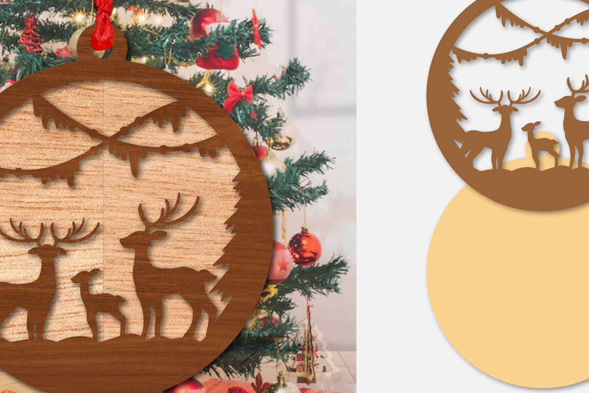 Σετ των 3 Intra απο ξύλο plywood 3mm-4mm πάχος Χριστουγεννιάτικο Στρογγυλό Στολίδι Ελαφιού  Δίασταση 8x8 cm INTRAFABR-111165006