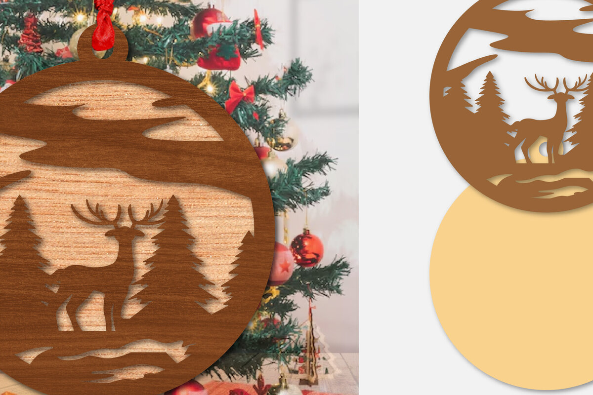 Σετ των 3 Intra απο ξύλο plywood 3mm-4mm πάχος Χριστουγεννιάτικο Στρογγυλό Στολίδι Ελαφιού  Δίασταση 8x8 cm INTRAFABR-111165050