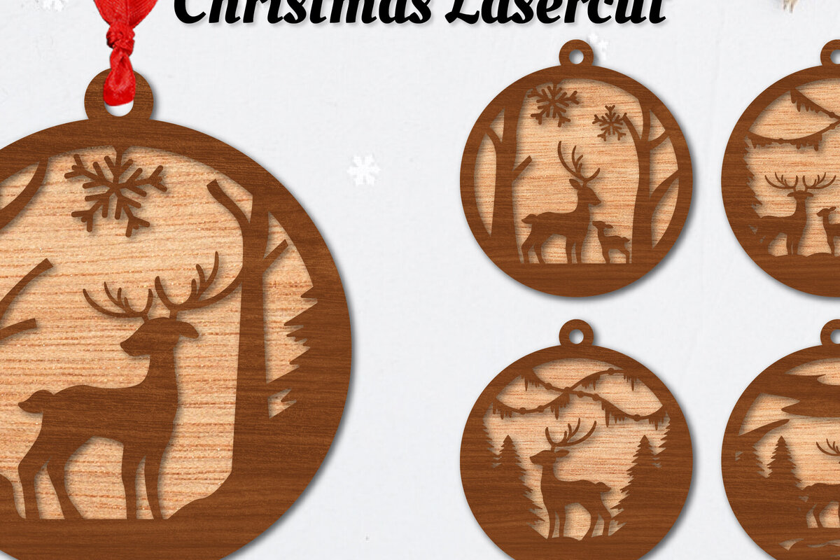Σετ των 3 Intra απο ξύλο plywood 3mm-4mm πάχος Χριστουγεννιάτικο Στρογγυλό Στολίδι Ελαφιού  Δίασταση 8x8 cm INTRAFABR-111165164