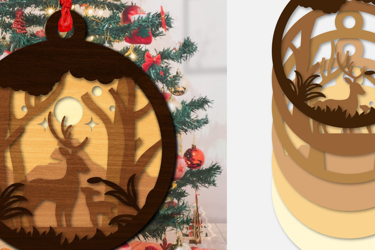 Σετ των 3 Intra απο ξύλο plywood 3mm-4mm πάχος Χριστουγεννιάτικο Στρογγυλό Στολίδι Ελαφιού  Δίασταση 8x8 cm INTRAFABR-111165481