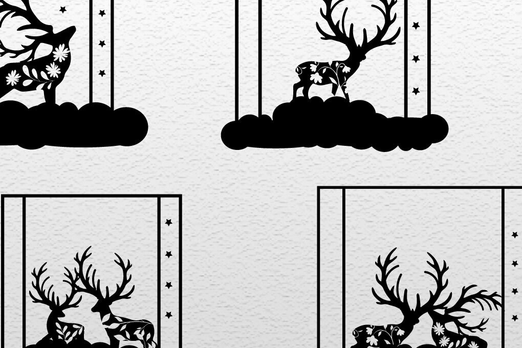 Σετ των 2 Intra απο ξύλο plywood 3mm-4mm πάχος Χριστουγεννιάτικη σκηνή ελαφιού Δίασταση 15x15 cm INTRAFABR-79978720