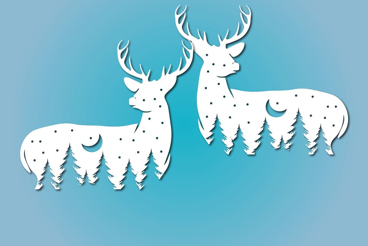 Σετ των 2 Intra απο ξύλο plywood 3mm-4mm πάχος Christmas Deer Design Δίασταση 15x15 cm INTRAFABR-40960639