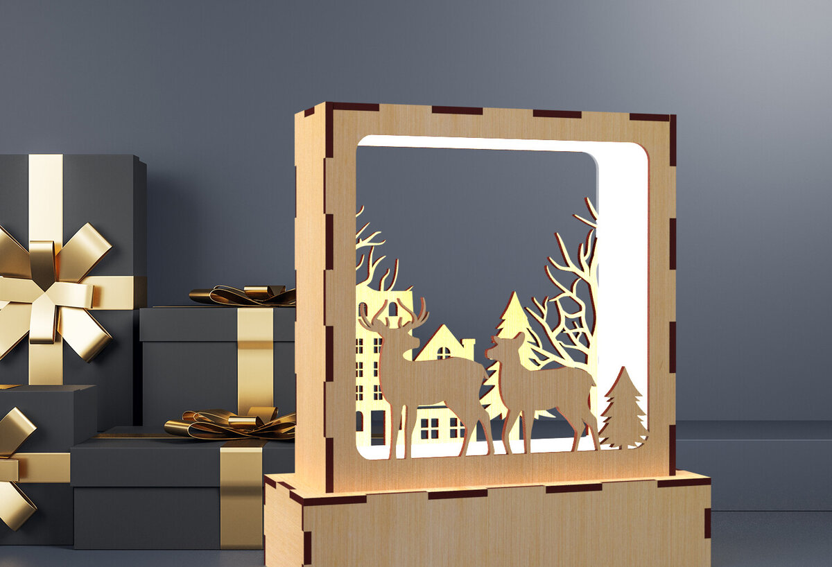 Σετ των 2 Intra απο ξύλο plywood 3mm-4mm πάχος Χριστουγεννιάτικη κεριά τραπεζιού ελαφιού 04 Δίασταση 15x15 cm INTRAFABR-82420646