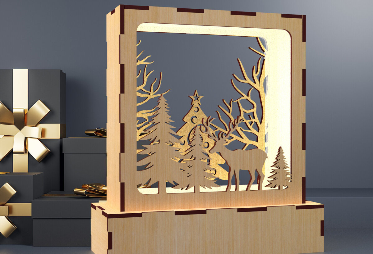 Σετ των 2 Intra απο ξύλο plywood 3mm-4mm πάχος Χριστουγεννιάτικη κεριά τραπεζιού ελαφιού 05 Δίασταση 15x15 cm INTRAFABR-82420659