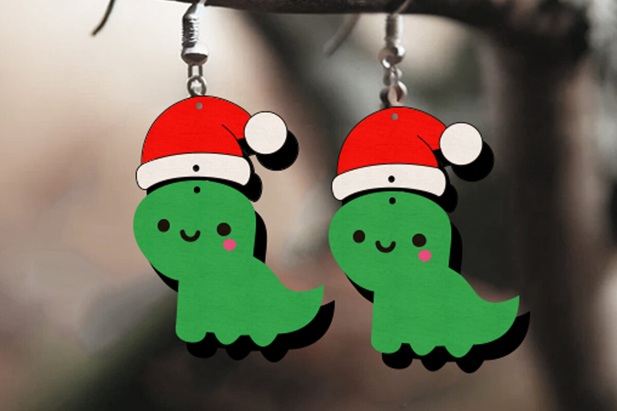 Σετ των 3 Intra απο ξύλο plywood 3mm-4mm πάχος Χριστουγεννιάτικα Σκουλαρίκια Δεινοσαύρων  Δίασταση 3x3 cm INTRAFABR-111444815