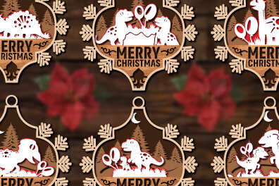 Σετ των 3 Intra απο ξύλο plywood 3mm-4mm πάχος με Χριστουγεννιάτικα στολίδια δεινοσαύρων Δίασταση 8x8 cm INTRAFABR-80602886