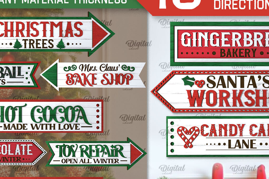 Σετ των 2 Intra απο ξύλο plywood 3mm-4mm πάχος  Sign Christmas Direction Δίασταση 15x15 cm INTRAFABR-105695378