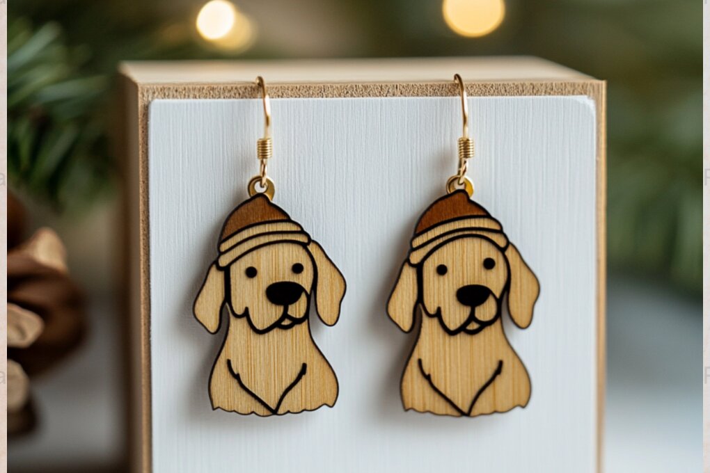 Σετ των 3 Intra απο ξύλο plywood 3mm-4mm πάχος Χριστουγεννιάτικα σκουλαρίκια σκύλου 018 Δίασταση 3x3 cm INTRAFABR-117601535