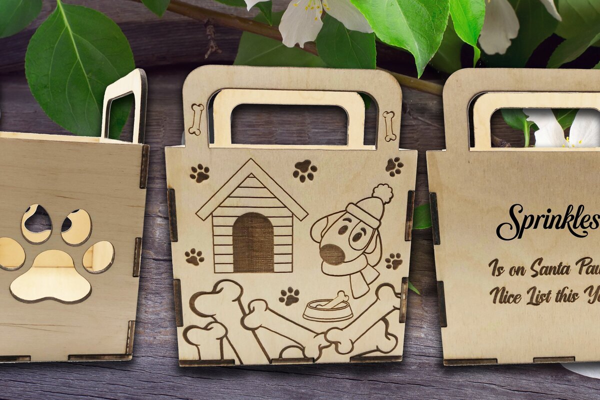 Σετ των 2 Intra απο ξύλο plywood 3mm-4mm πάχος Καλάθι χριστουγεννιάτικου κεράσματος σκύλου Δίασταση 15x15 cm INTRAFABR-37415579