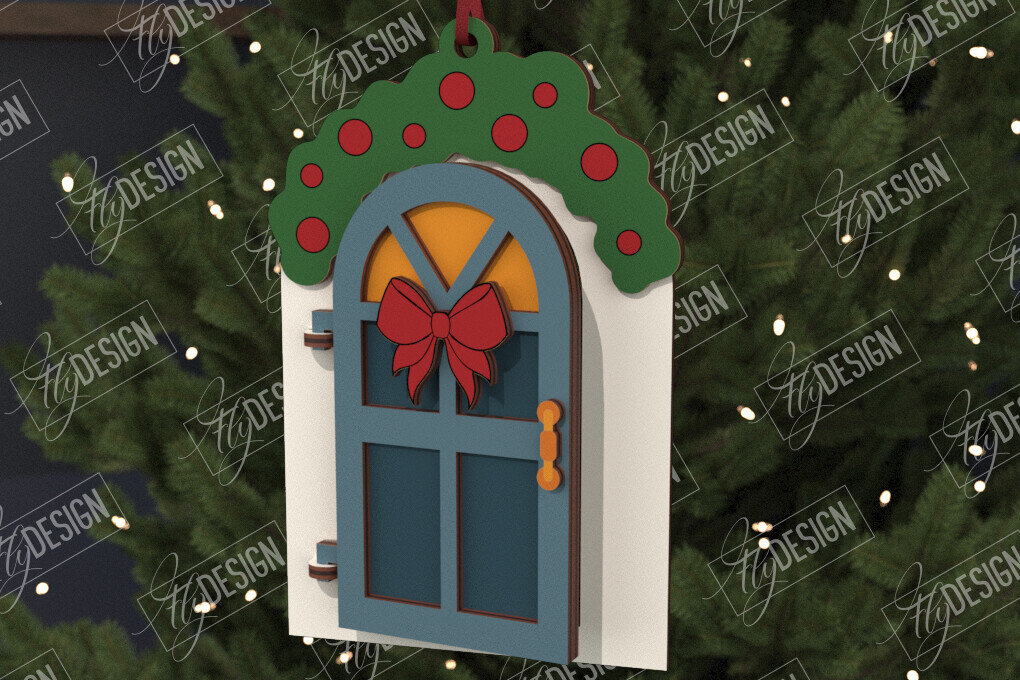 Σετ των 2 Intra απο ξύλο plywood 3mm-4mm πάχος Χριστουγεννιάτικη Πόρτα | Παιχνίδι Χριστουγεννιάτικου Δέντρου |CNC Δίασταση 15x15 cm INTRAFABR-106591959