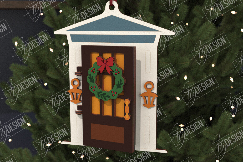 Σετ των 2 Intra απο ξύλο plywood 3mm-4mm πάχος Χριστουγεννιάτικη Πόρτα | Παιχνίδι Χριστουγεννιάτικου Δέντρου |CNC Δίασταση 15x15 cm INTRAFABR-106591992