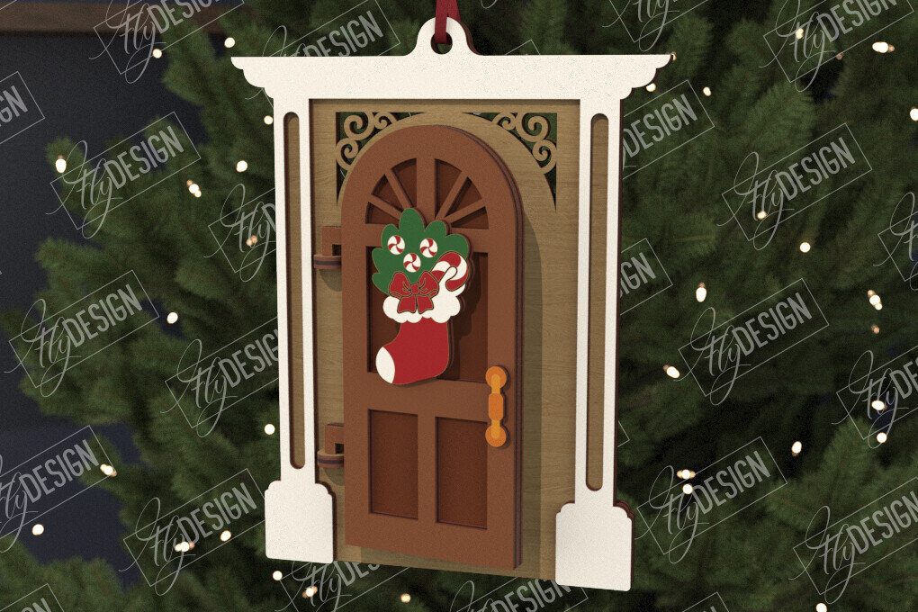 Σετ των 2 Intra απο ξύλο plywood 3mm-4mm πάχος Χριστουγεννιάτικη Πόρτα | Παιχνίδι Χριστουγεννιάτικου Δέντρου |CNC Δίασταση 15x15 cm INTRAFABR-106591941