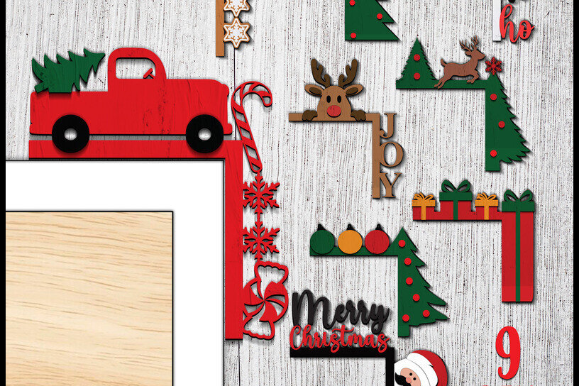 Σετ των 3 Intra απο ξύλο plywood 3mm-4mm πάχος Χριστουγεννιάτικη γωνιακή δέσμη πόρτας Δίασταση 4x4 cm INTRAFABR-120779175