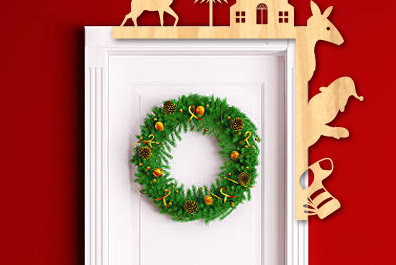 Σετ των 2 Intra απο ξύλο plywood 3mm-4mm πάχος Χριστουγεννιάτικη γωνιακή πινακίδα πόρτας Δίασταση 15x15 cm INTRAFABR-80594312