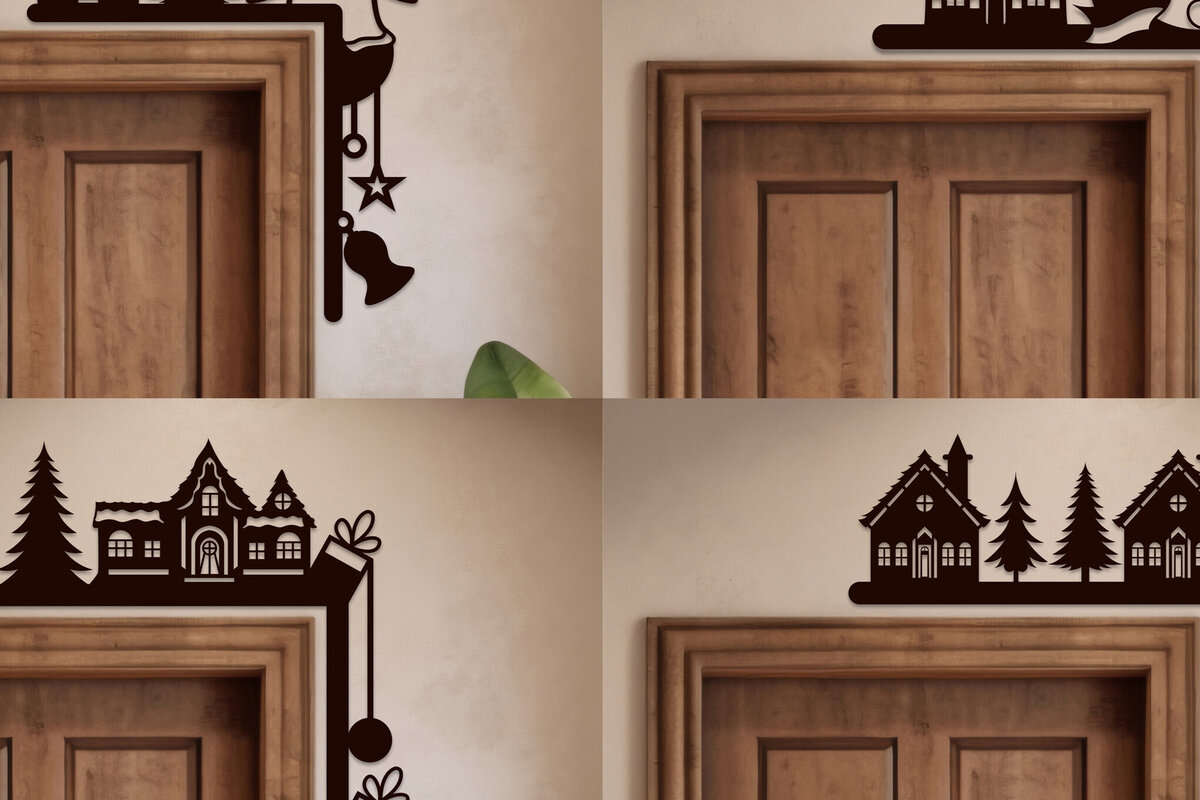 Σετ των 2 Intra απο ξύλο plywood 3mm-4mm πάχος Χριστουγεννιάτικη Γωνιακή Πόρτα Δίασταση 15x15 cm INTRAFABR-105790930