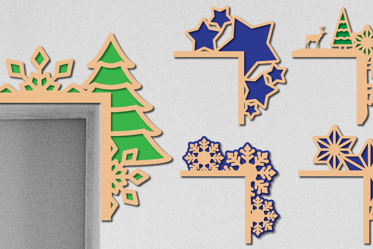 Intra απο ξύλο plywood 3mm-4mm πάχος Χριστουγεννιάτικη γωνιακή πόρτα κοπής με λέιζερ Δίασταση 30x20 cm INTRAFABR-110077712