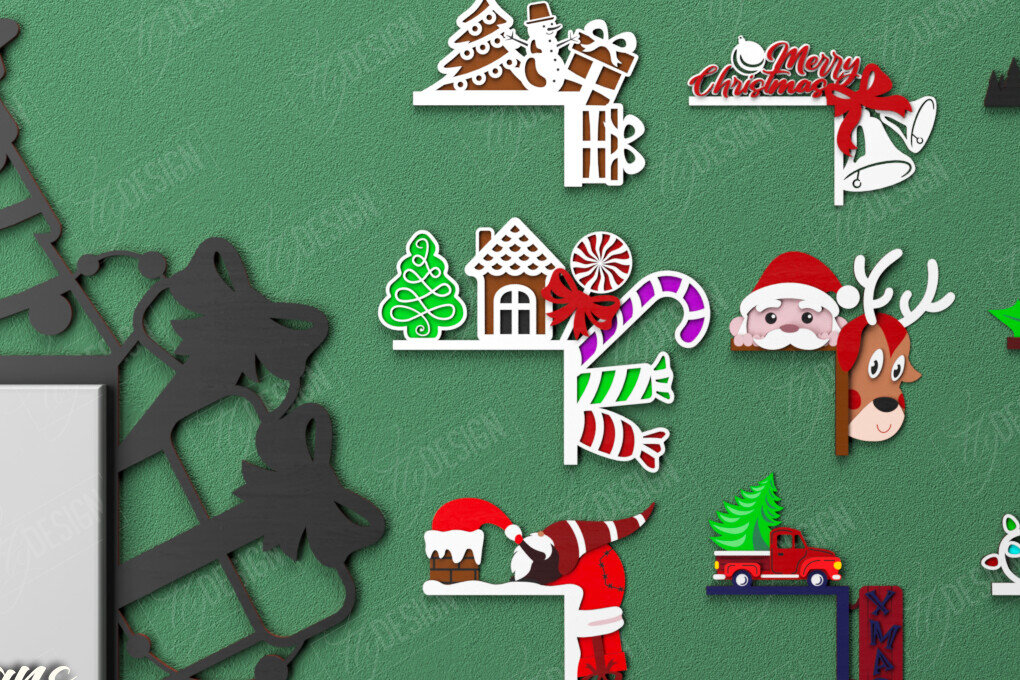 Σετ των 2 Intra απο ξύλο plywood 3mm-4mm πάχος Χριστουγεννιάτικες γωνίες πόρτας | Πινακίδα πόρτας Δίασταση 15x15 cm INTRAFABR-107189164