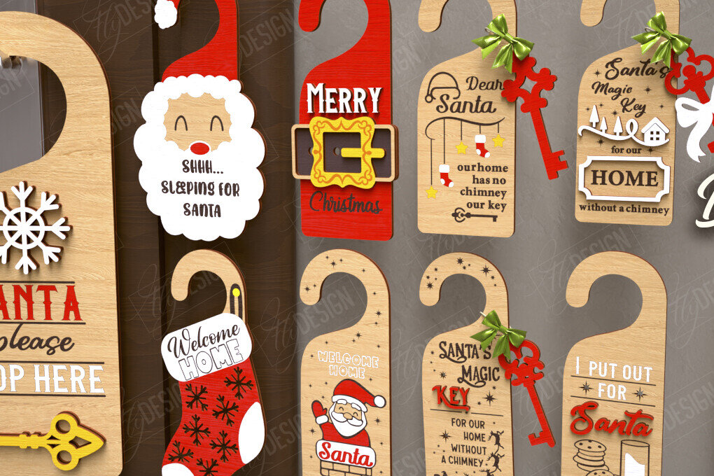 Σετ των 2 Intra απο ξύλο plywood 3mm-4mm πάχος Χριστουγεννιάτικο Κρεμάστρας Πόρτας | Αργία Δίασταση 15x15 cm INTRAFABR-110596839