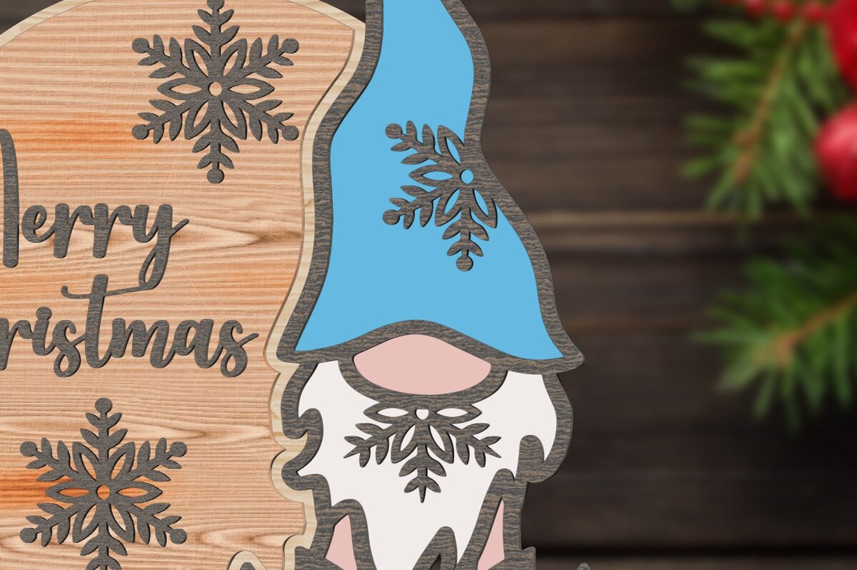 Intra απο ξύλο plywood 3mm-4mm πάχος Χριστουγεννιάτικη κρεμάστρα πόρτας Gnome Snowflake Δίασταση 40x40 cm INTRAFABR-39483038
