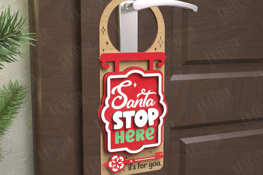 Σετ των 2 Intra απο ξύλο plywood 3mm-4mm πάχος Χριστουγεννιάτικη κρεμάστρα πόρτας | Διακόσμηση διακοπών Δίασταση 15x15 cm INTRAFABR-110596642