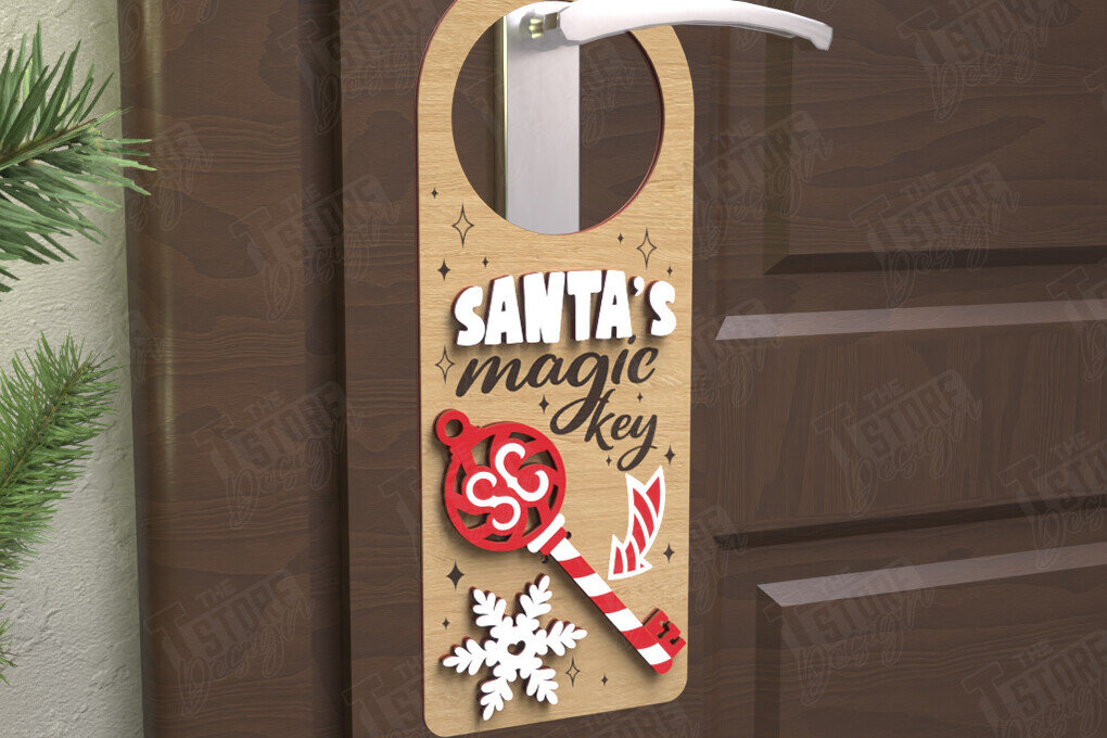 Σετ των 2 Intra απο ξύλο plywood 3mm-4mm πάχος Χριστουγεννιάτικη κρεμάστρα πόρτας | Διακόσμηση διακοπών Δίασταση 15x15 cm INTRAFABR-110596644