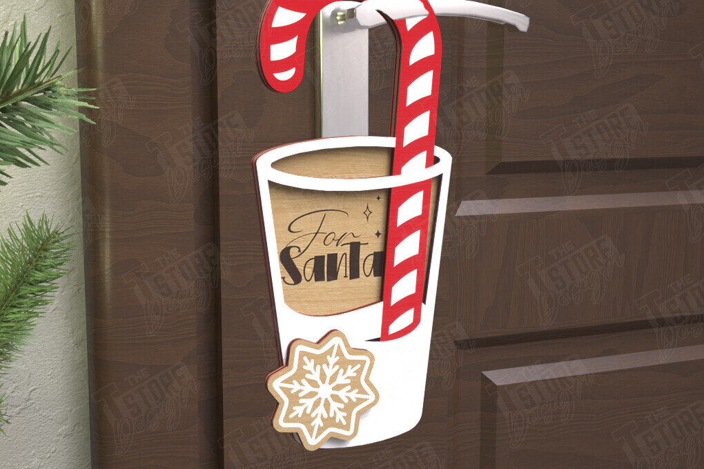 Σετ των 3 Intra απο ξύλο plywood 3mm-4mm πάχος Χριστουγεννιάτικη κρεμάστρα πόρτας | Διακόσμηση διακοπών Δίασταση 15x15 cm INTRAFABR-110596655