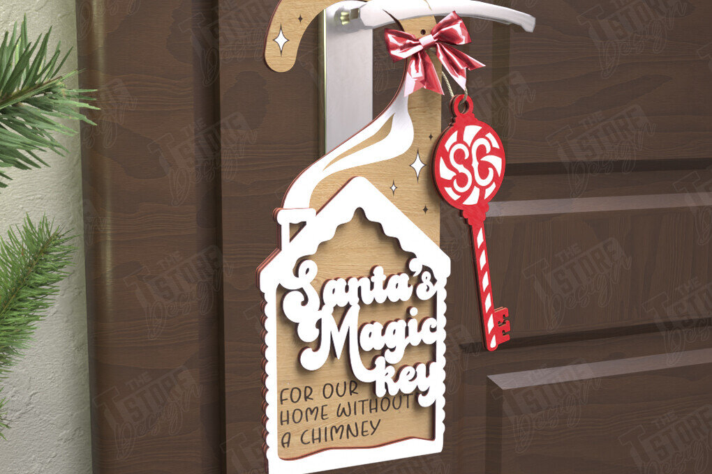 Σετ των 2 Intra απο ξύλο plywood 3mm-4mm πάχος Χριστουγεννιάτικη κρεμάστρα πόρτας | Διακόσμηση διακοπών Δίασταση 15x15 cm INTRAFABR-110596663