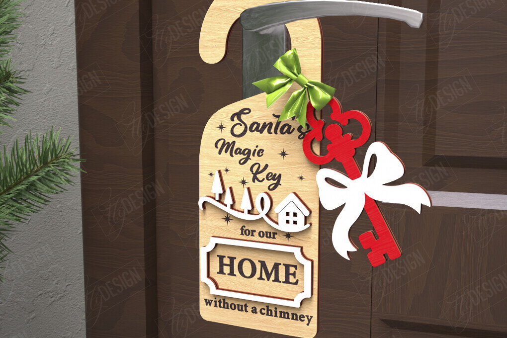 Σετ των 2 Intra απο ξύλο plywood 3mm-4mm πάχος Χριστουγεννιάτικη κρεμάστρα πόρτας | Διακόσμηση διακοπών Δίασταση 15x15 cm INTRAFABR-110596360