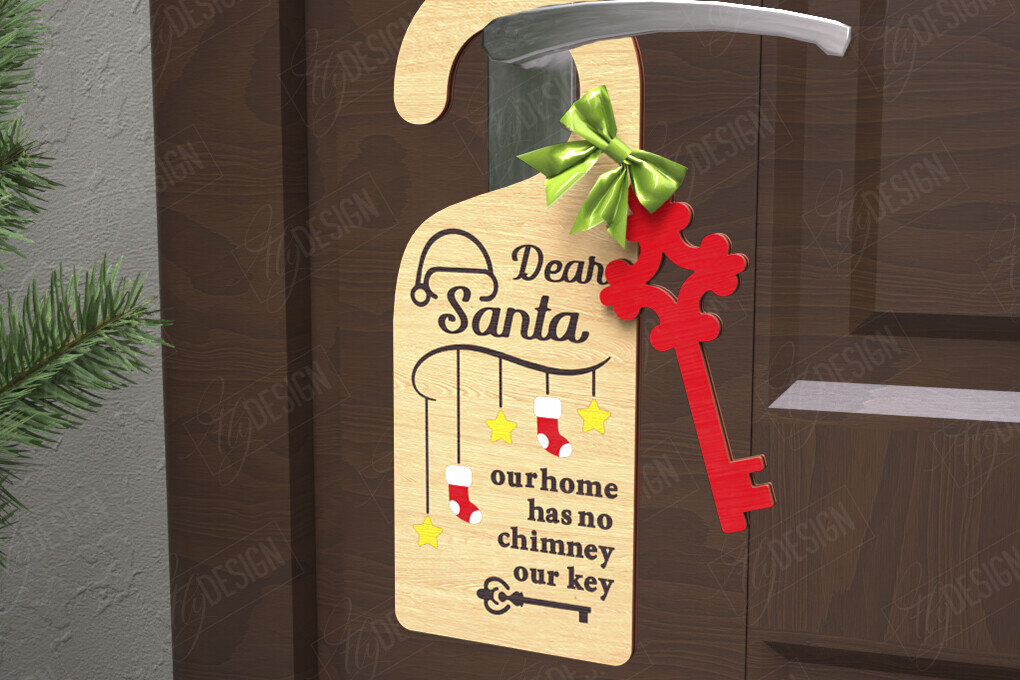 Σετ των 2 Intra απο ξύλο plywood 3mm-4mm πάχος Χριστουγεννιάτικη κρεμάστρα πόρτας | Διακόσμηση διακοπών Δίασταση 15x15 cm INTRAFABR-110596372