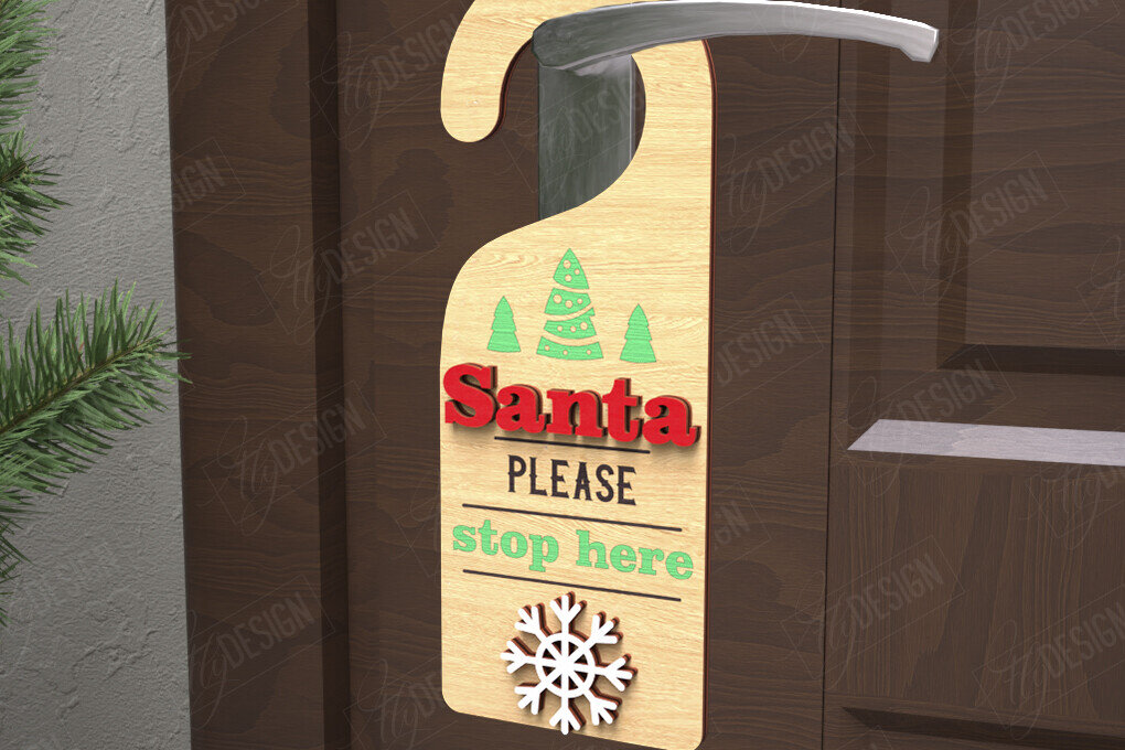 Σετ των 2 Intra απο ξύλο plywood 3mm-4mm πάχος Χριστουγεννιάτικη κρεμάστρα πόρτας | Διακόσμηση διακοπών Δίασταση 15x15 cm INTRAFABR-110596336