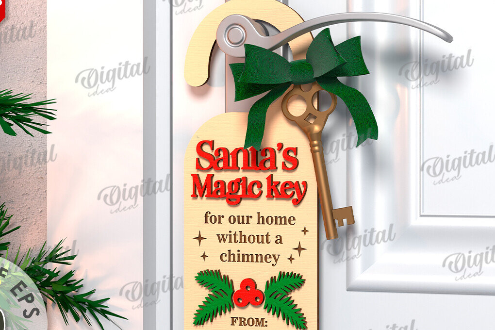 Σετ των 2 Intra απο ξύλο plywood 3mm-4mm πάχος Χριστουγεννιάτικη κρεμάστρα πόρτας σχέδιο κοπής με λέιζερ Δίασταση 15x15 cm INTRAFABR-108453185