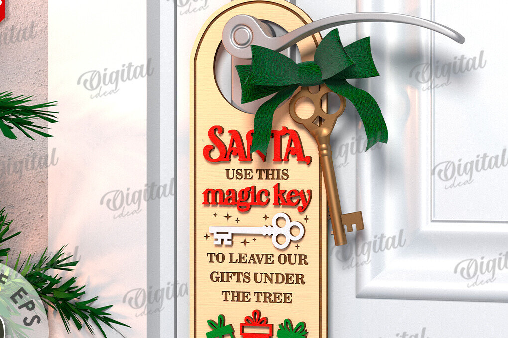 Σετ των 2 Intra απο ξύλο plywood 3mm-4mm πάχος Χριστουγεννιάτικη κρεμάστρα πόρτας σχέδιο κοπής με λέιζερ Δίασταση 15x15 cm INTRAFABR-108453267