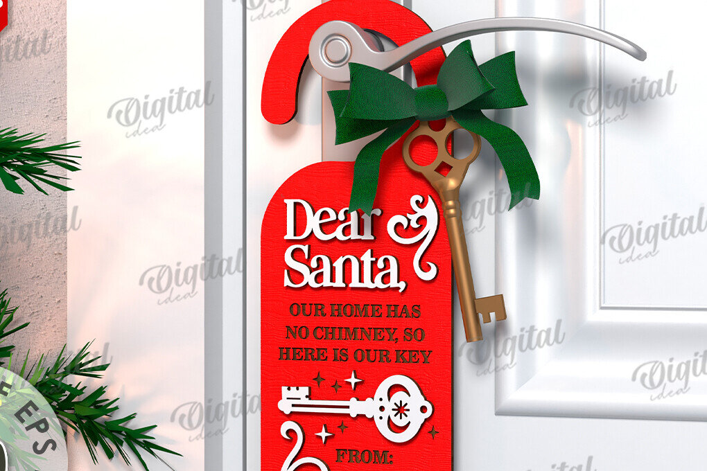 Σετ των 2 Intra απο ξύλο plywood 3mm-4mm πάχος Χριστουγεννιάτικη κρεμάστρα πόρτας σχέδιο κοπής με λέιζερ Δίασταση 15x15 cm INTRAFABR-108453311