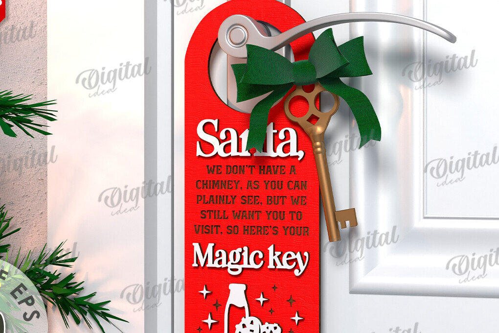 Σετ των 2 Intra απο ξύλο plywood 3mm-4mm πάχος Χριστουγεννιάτικη κρεμάστρα πόρτας σχέδιο κοπής με λέιζερ Δίασταση 15x15 cm INTRAFABR-108453397