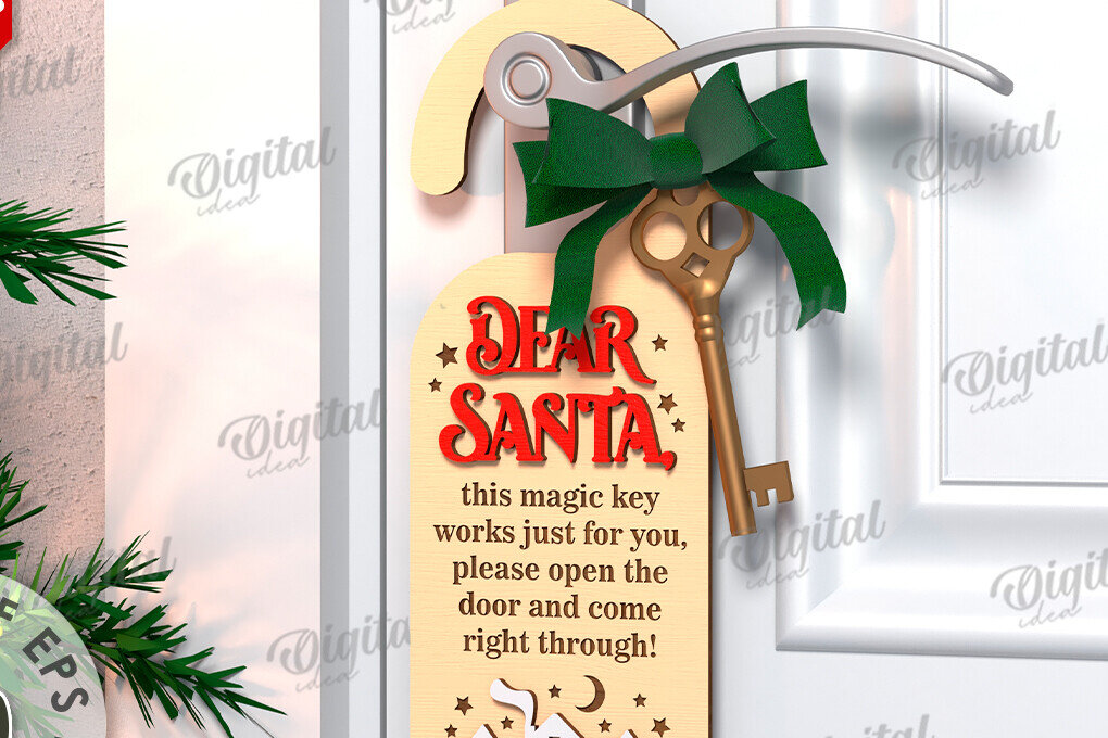 Σετ των 2 Intra απο ξύλο plywood 3mm-4mm πάχος Χριστουγεννιάτικη κρεμάστρα πόρτας σχέδιο κοπής με λέιζερ Δίασταση 15x15 cm INTRAFABR-108453431